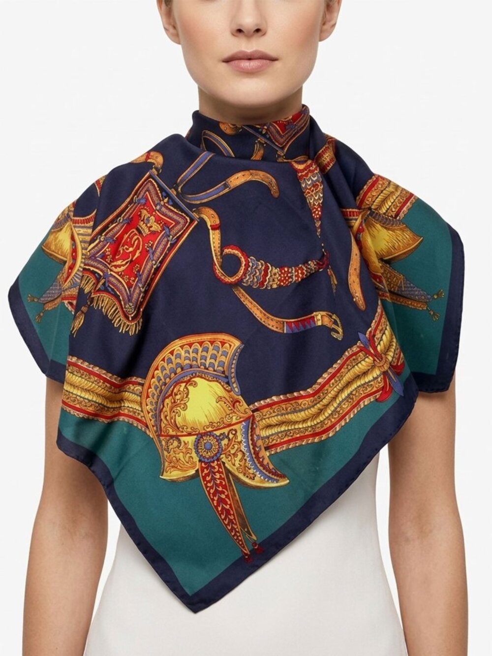 Vintage Roman Spartan Helmet Scarf 28x30 Retro Dark Teal Navy Tapestry Bandana